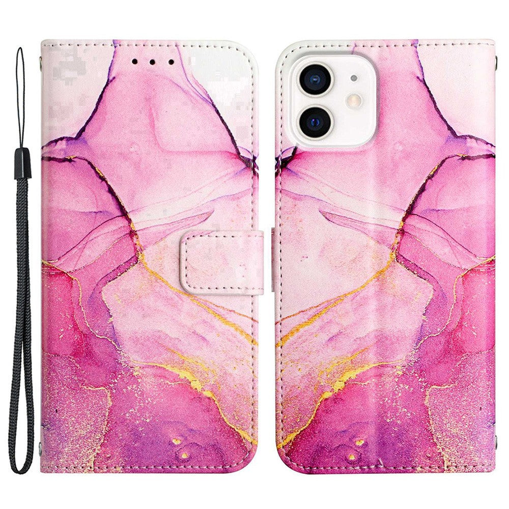 YB Pattern Printing Leather Series-5 for iPhone 12 6.1 inch/12 Pro 6.1 inch Marble Pattern Shockproof PU Leather Wallet Stand Case