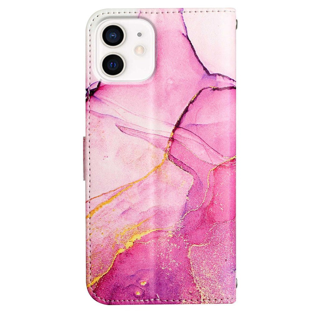 YB Pattern Printing Leather Series-5 for iPhone 12 6.1 inch/12 Pro 6.1 inch Marble Pattern Shockproof PU Leather Wallet Stand Case