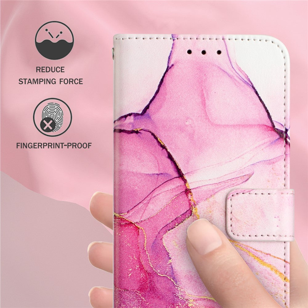 YB Pattern Printing Leather Series-5 for iPhone 12 6.1 inch/12 Pro 6.1 inch Marble Pattern Shockproof PU Leather Wallet Stand Case