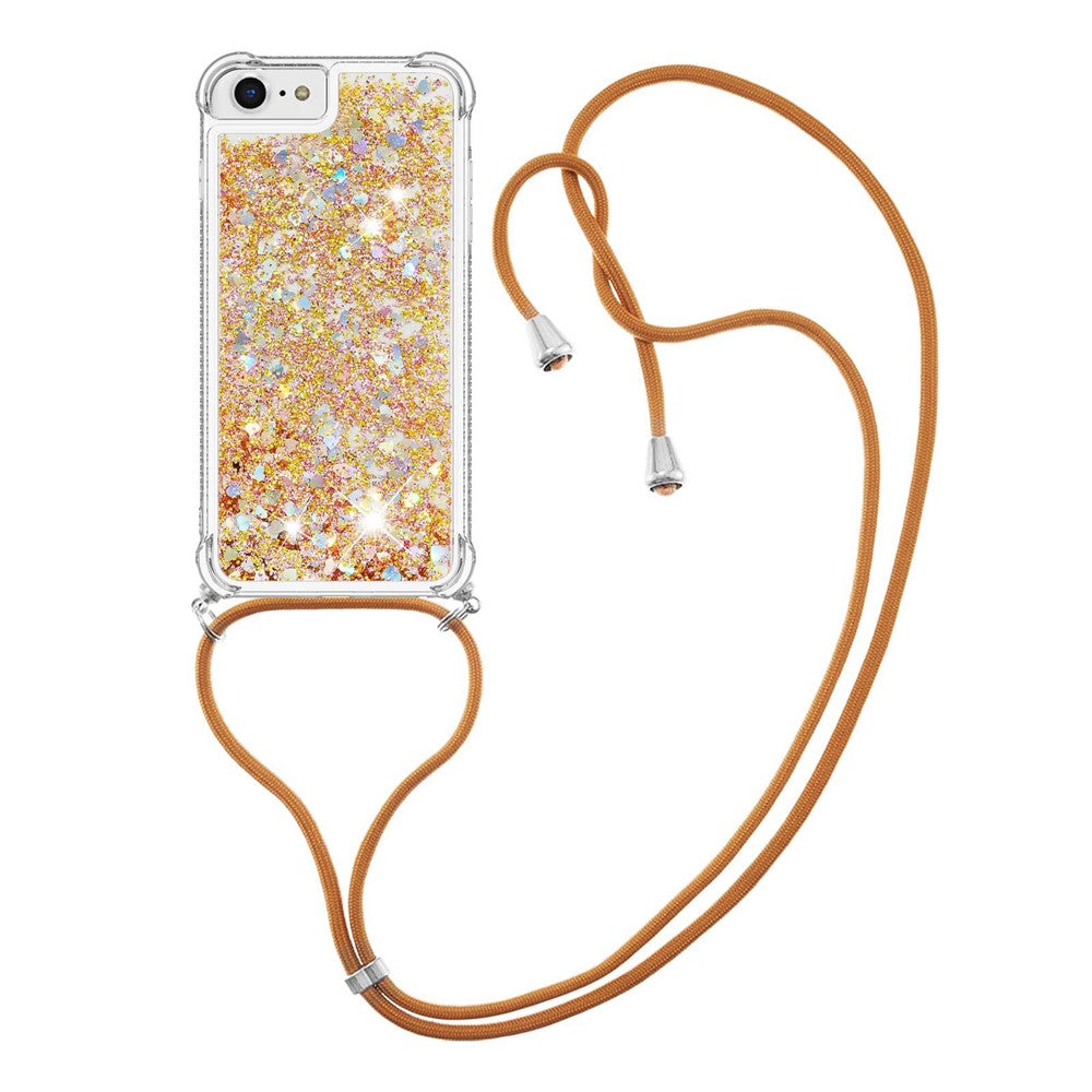 For iPhone SE (2022) / SE (2020) / 6 / 7 / 8 TPU Case Quicksand Design Phone Cover with Lanyard