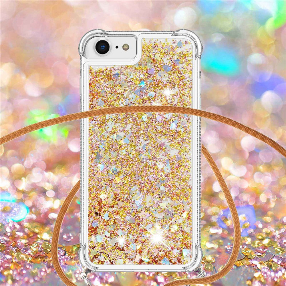 For iPhone SE (2022) / SE (2020) / 6 / 7 / 8 TPU Case Quicksand Design Phone Cover with Lanyard