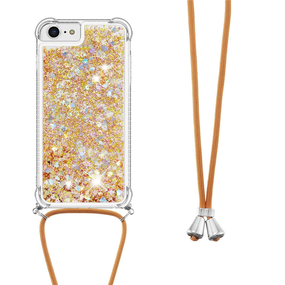 For iPhone SE (2022) / SE (2020) / 6 / 7 / 8 TPU Case Quicksand Design Phone Cover with Lanyard