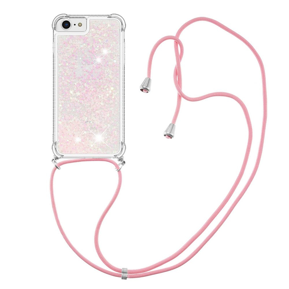 For iPhone SE (2022) / SE (2020) / 6 / 7 / 8 TPU Case Quicksand Design Phone Cover with Lanyard