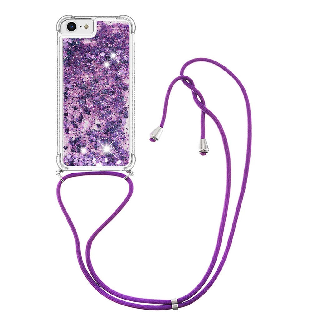 For iPhone SE (2022) / SE (2020) / 6 / 7 / 8 TPU Case Quicksand Design Phone Cover with Lanyard