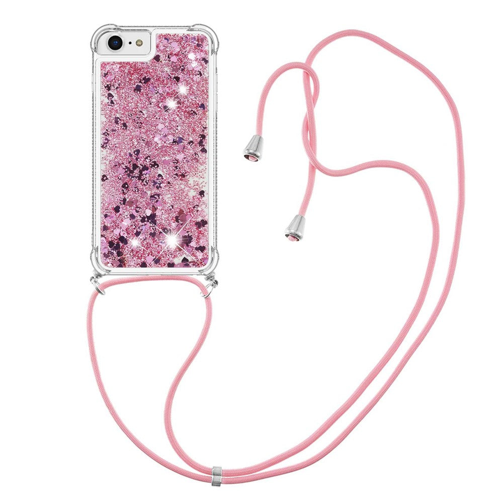 For iPhone SE (2022) / SE (2020) / 6 / 7 / 8 TPU Case Quicksand Design Phone Cover with Lanyard