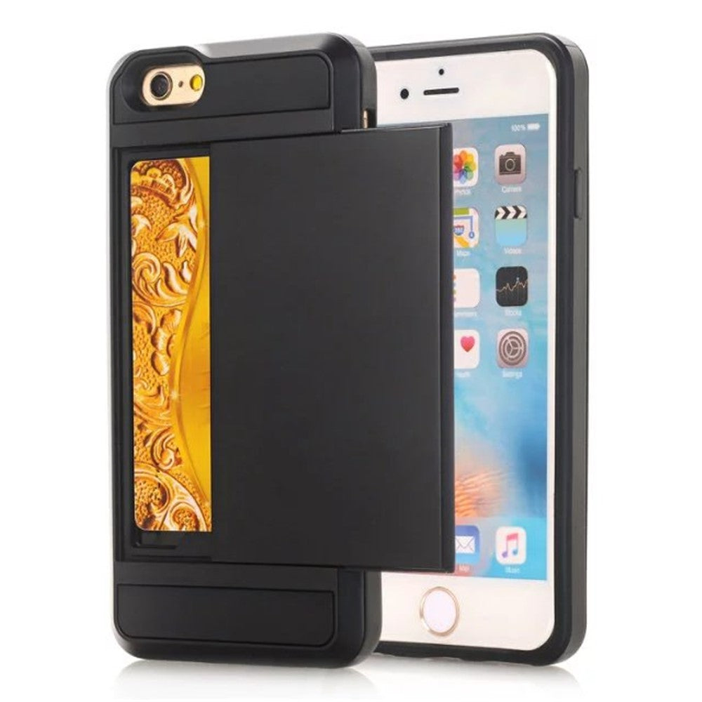Scratch-proof Slide Card Holder PC + TPU Hybrid Case for iPhone SE (2020)/SE (2022)/8/7 4.7 inch - Black