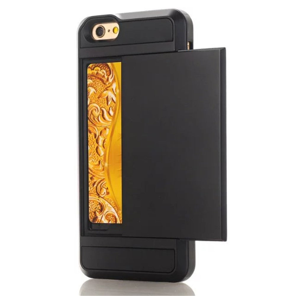 Scratch-proof Slide Card Holder PC + TPU Hybrid Case for iPhone SE (2020)/SE (2022)/8/7 4.7 inch - Black