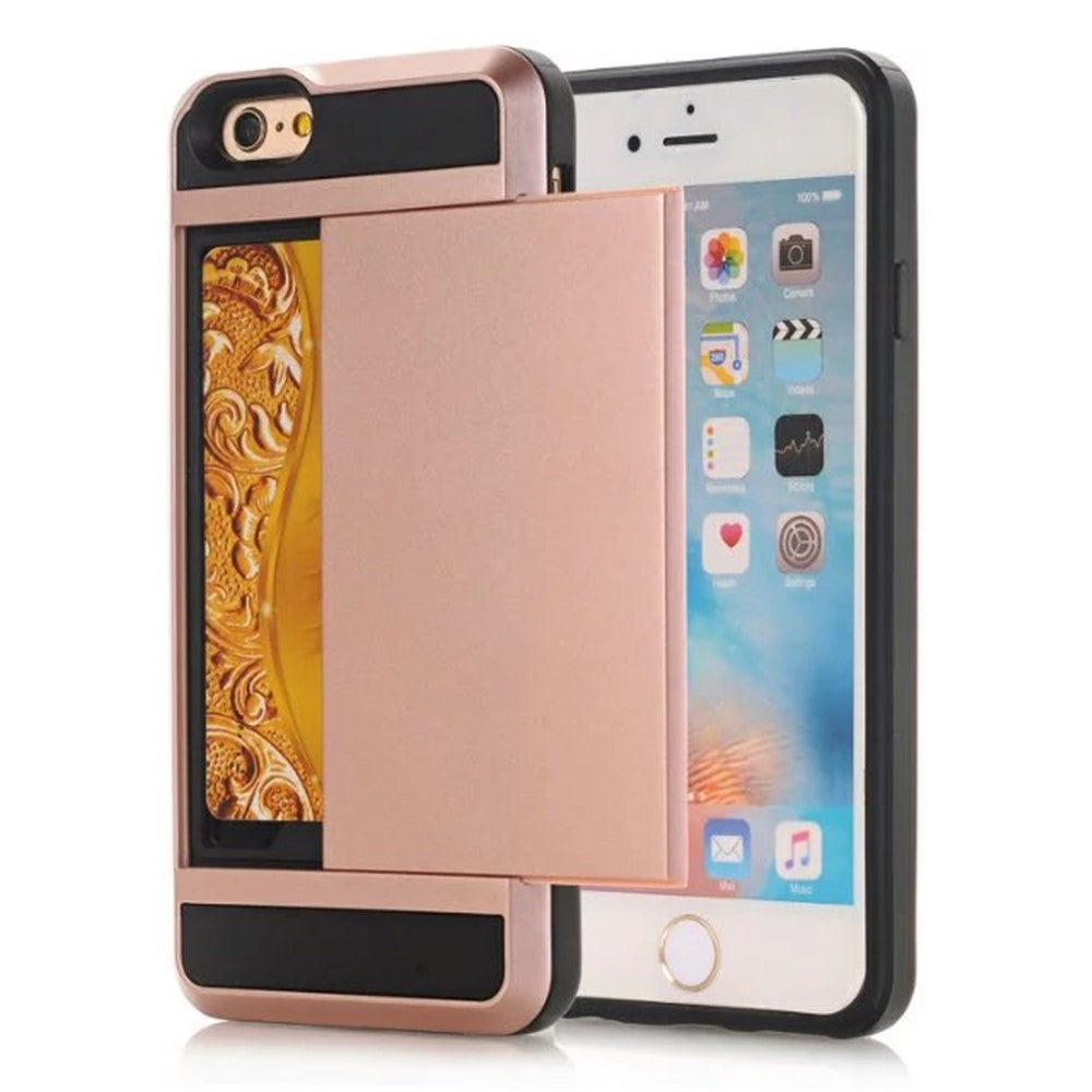 Scratch-proof Slide Card Holder PC + TPU Hybrid Case for iPhone SE (2020)/SE (2022)/8/7 4.7 inch - Black