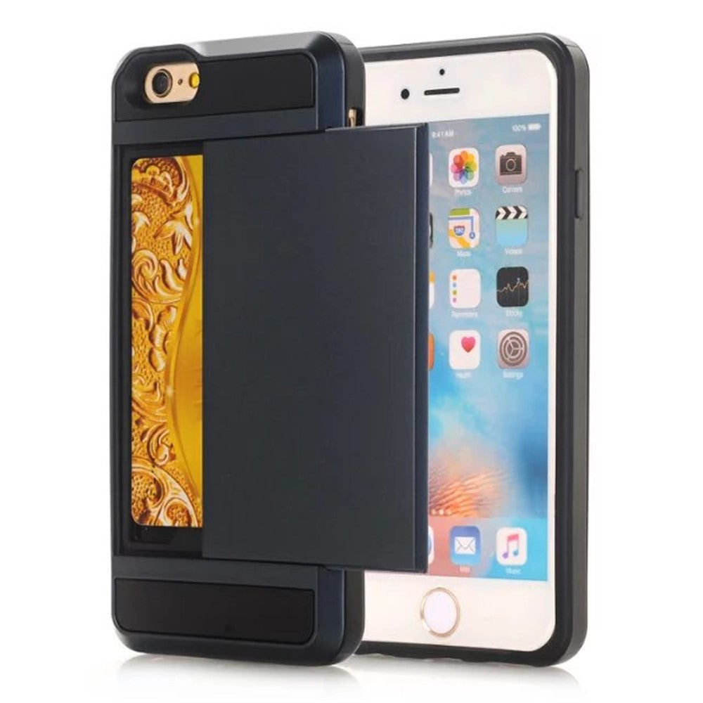 Scratch-proof Slide Card Holder PC + TPU Hybrid Case for iPhone SE (2020)/SE (2022)/8/7 4.7 inch - Black