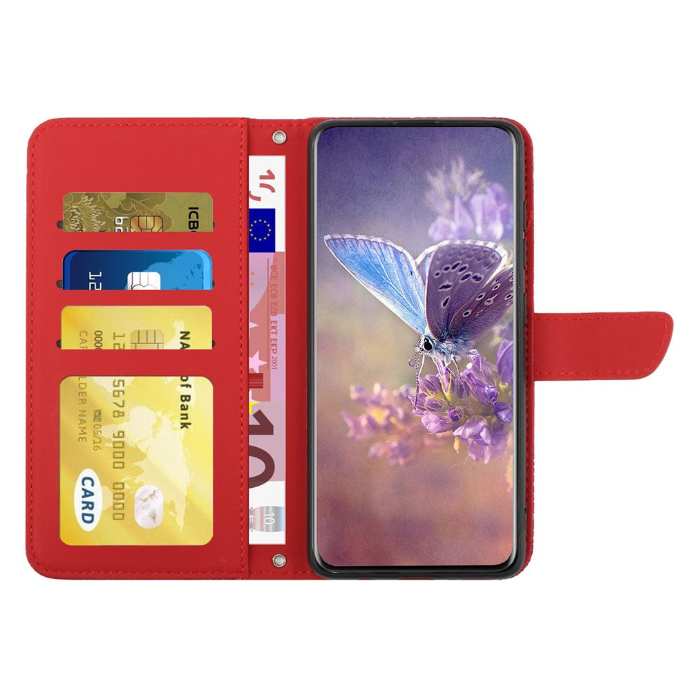 For iPhone 12 mini 5.4 inch Butterfly Flower Pattern Imprinted Stand Case Shockproof Skin-touch Feeling PU Leather Wallet Anti-fall Cover with Strap