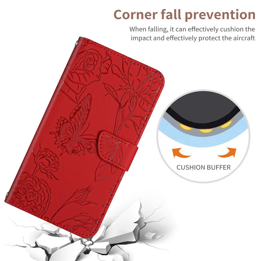 For iPhone 12 mini 5.4 inch Butterfly Flower Pattern Imprinted Stand Case Shockproof Skin-touch Feeling PU Leather Wallet Anti-fall Cover with Strap