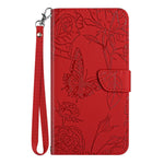 For iPhone 12 mini 5.4 inch Butterfly Flower Pattern Imprinted Stand Case Shockproof Skin-touch Feeling PU Leather Wallet Anti-fall Cover with Strap
