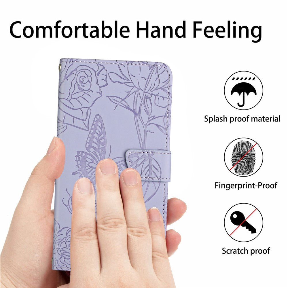 For iPhone 13 Pro Max 6.7 inch Butterflies Imprinted Shockproof Case Skin-touch PU Leather Wallet Stand Phone Protector Anti-drop Folio Flip Cover with Strap