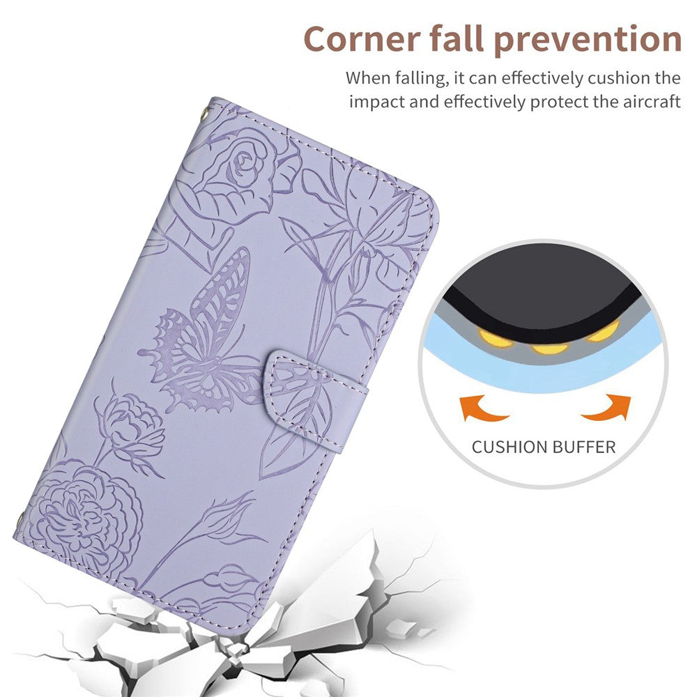 For iPhone 13 Pro Max 6.7 inch Butterflies Imprinted Shockproof Case Skin-touch PU Leather Wallet Stand Phone Protector Anti-drop Folio Flip Cover with Strap