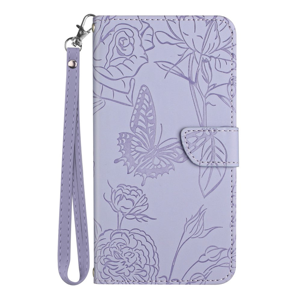 For iPhone 13 Pro Max 6.7 inch Butterflies Imprinted Shockproof Case Skin-touch PU Leather Wallet Stand Phone Protector Anti-drop Folio Flip Cover with Strap