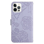 For iPhone 13 Pro Max 6.7 inch Butterflies Imprinted Shockproof Case Skin-touch PU Leather Wallet Stand Phone Protector Anti-drop Folio Flip Cover with Strap