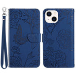 For iPhone 13 mini 5.4 inch Fashionable PU Leather Case Supporting Stand Skin-touch Feeling Butterfly Flower Pattern Imprinted Flip Wallet Phone Cover with Wrist Strap