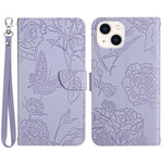 For iPhone 13 mini 5.4 inch Fashionable PU Leather Case Supporting Stand Skin-touch Feeling Butterfly Flower Pattern Imprinted Flip Wallet Phone Cover with Wrist Strap