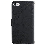 For iPhone SE (2022)/SE (2020)/8/7 4.7 inch Leather Phone Cover Stand Skin-touch Feeling Butterfly Flower Pattern Imprinted Pattern Flip Wallet with Wrist Strap