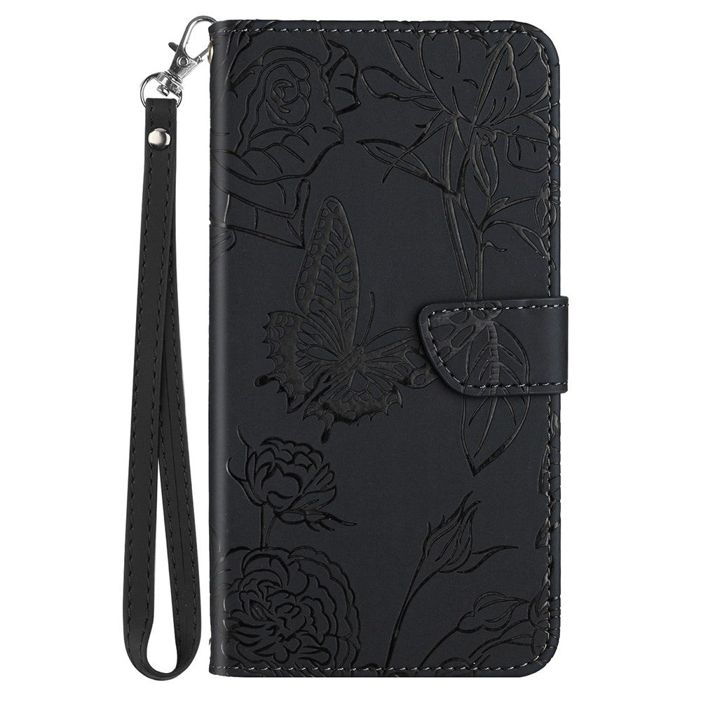 For iPhone SE (2022)/SE (2020)/8/7 4.7 inch Leather Phone Cover Stand Skin-touch Feeling Butterfly Flower Pattern Imprinted Pattern Flip Wallet with Wrist Strap