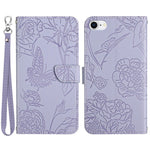 For iPhone SE (2022)/SE (2020)/8/7 4.7 inch Leather Phone Cover Stand Skin-touch Feeling Butterfly Flower Pattern Imprinted Pattern Flip Wallet with Wrist Strap