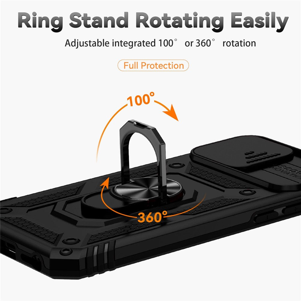 Til iPhone SE (2022)/SE (2020)/8/7 4,7 tommer støvtæt telefoncover med ringstativ, hybrid PC TPU telefoncover med skydelåge til kamerabeskyttelse