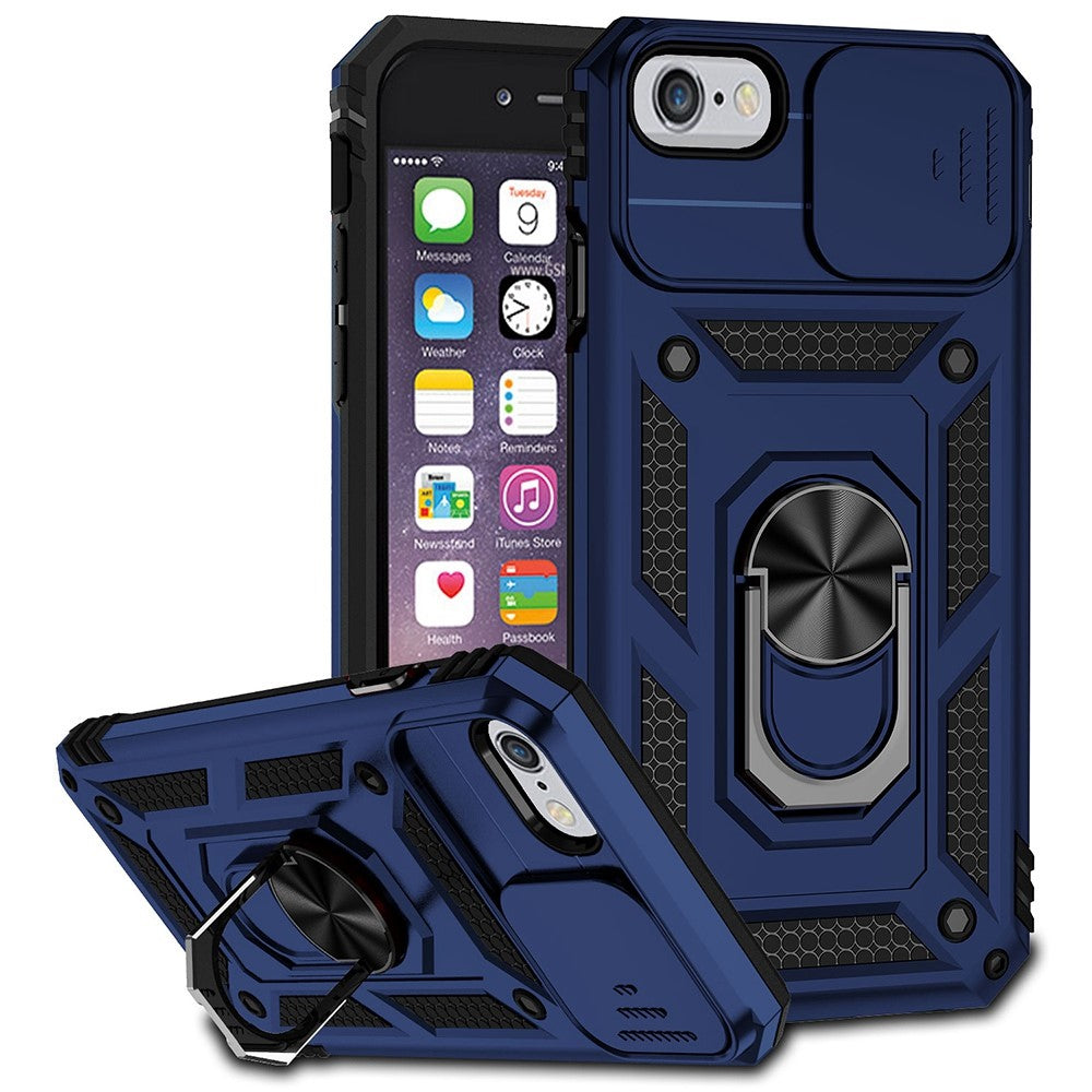 Til iPhone SE (2022)/SE (2020)/8/7 4,7 tommer støvtæt telefoncover med ringstativ, hybrid PC TPU telefoncover med skydelåge til kamerabeskyttelse