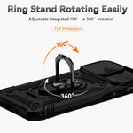 For iPhone 13 mini 5.4 inch Mobile Phone Cover Slide Camera Protection Ring Kickstand Hybrid PC + TPU Phone Case