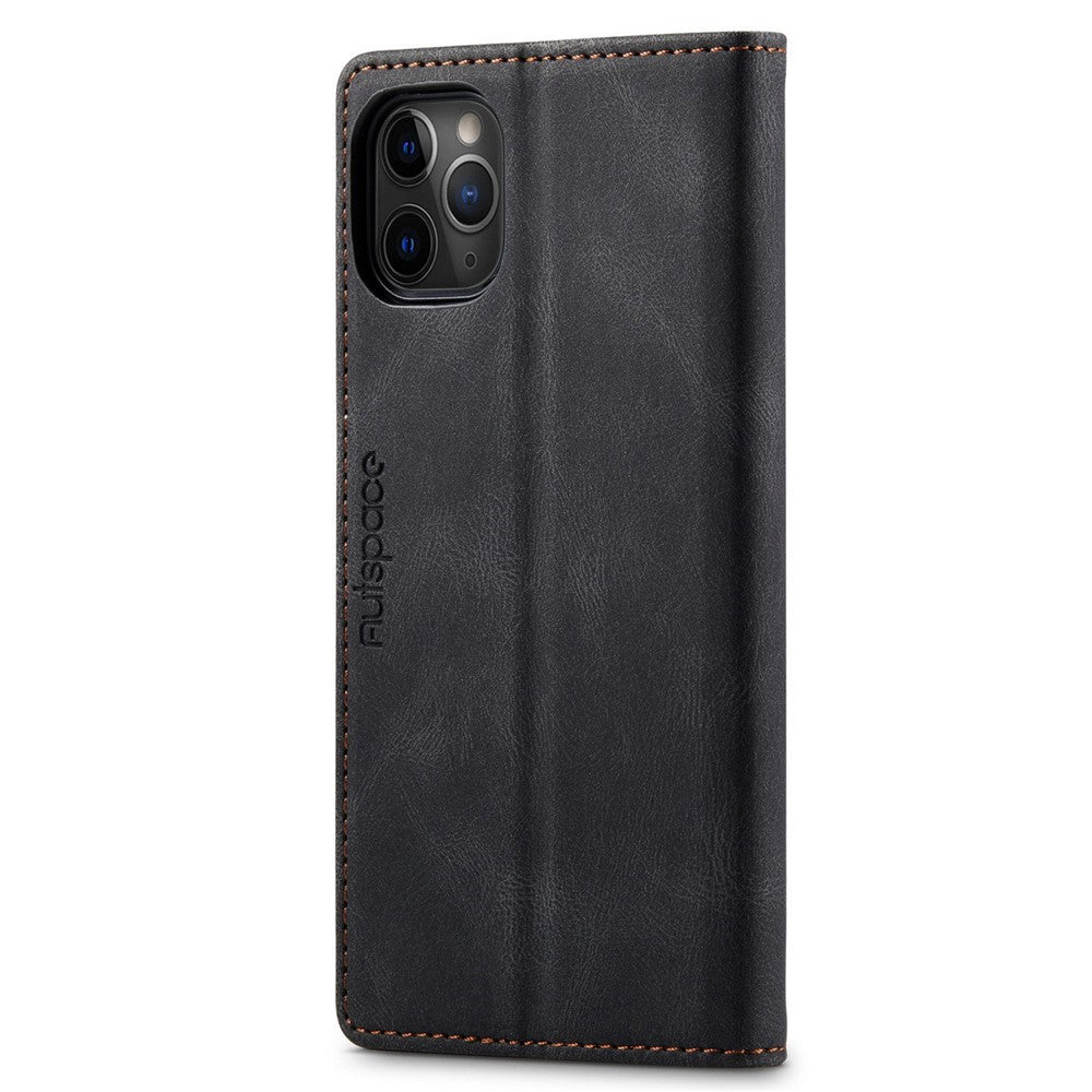 AUTSPACE A01-serien til iPhone 11 Pro Max 6,5 tommer PU-læderetui RFID Blokerende Pung Stander Flip Cover