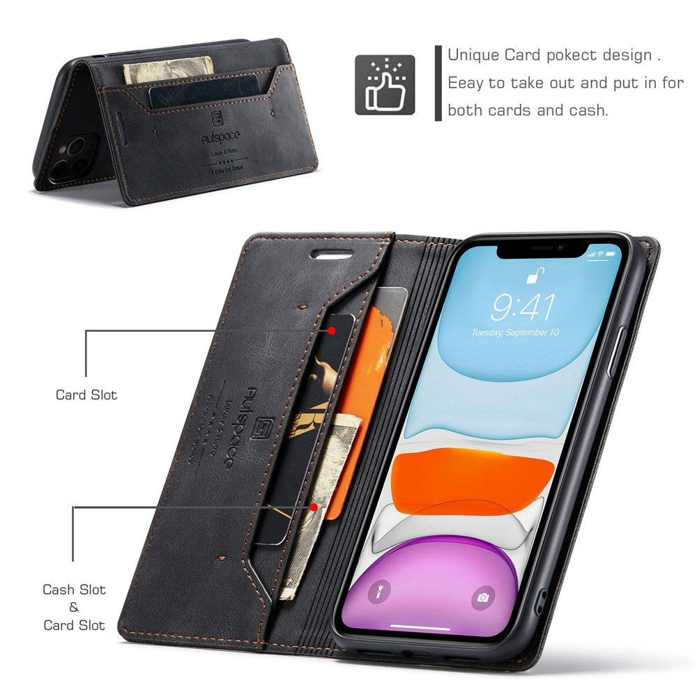 AUTSPACE A01-serien til iPhone 11 Pro Max 6,5 tommer PU-læderetui RFID Blokerende Pung Stander Flip Cover