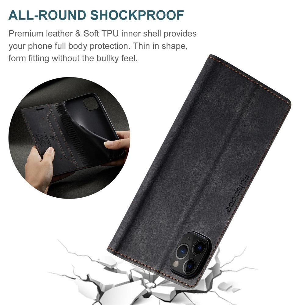 AUTSPACE A01-serien til iPhone 11 Pro Max 6,5 tommer PU-læderetui RFID Blokerende Pung Stander Flip Cover