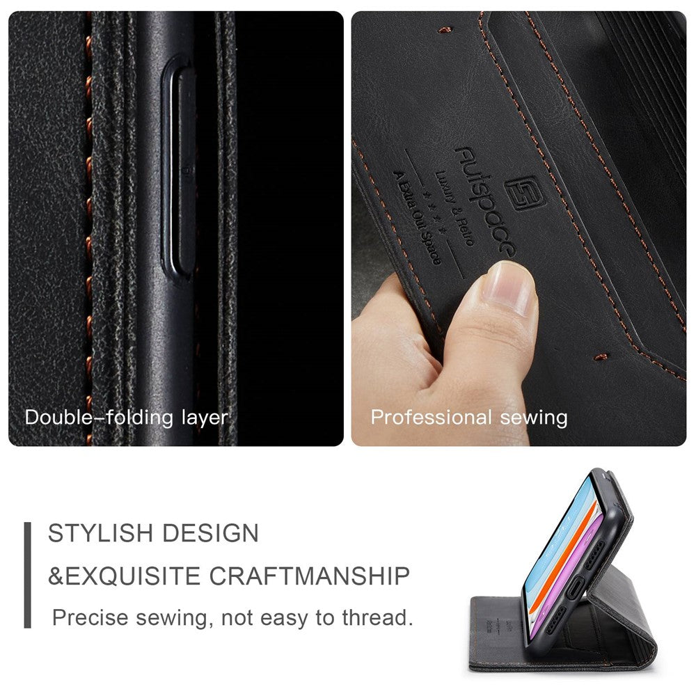 AUTSPACE A01-serien til iPhone 11 Pro Max 6,5 tommer PU-læderetui RFID Blokerende Pung Stander Flip Cover