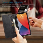 AUTSPACE A01-serien til iPhone 12/12 Pro, 6,1-tommers PU-lædercover med RFID-blokerende pung og foldbart stativ