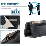 AUTSPACE A01-serien til iPhone 12/12 Pro, 6,1-tommers PU-lædercover med RFID-blokerende pung og foldbart stativ