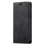 AUTSPACE A01-serien til iPhone 12/12 Pro, 6,1-tommers PU-lædercover med RFID-blokerende pung og foldbart stativ