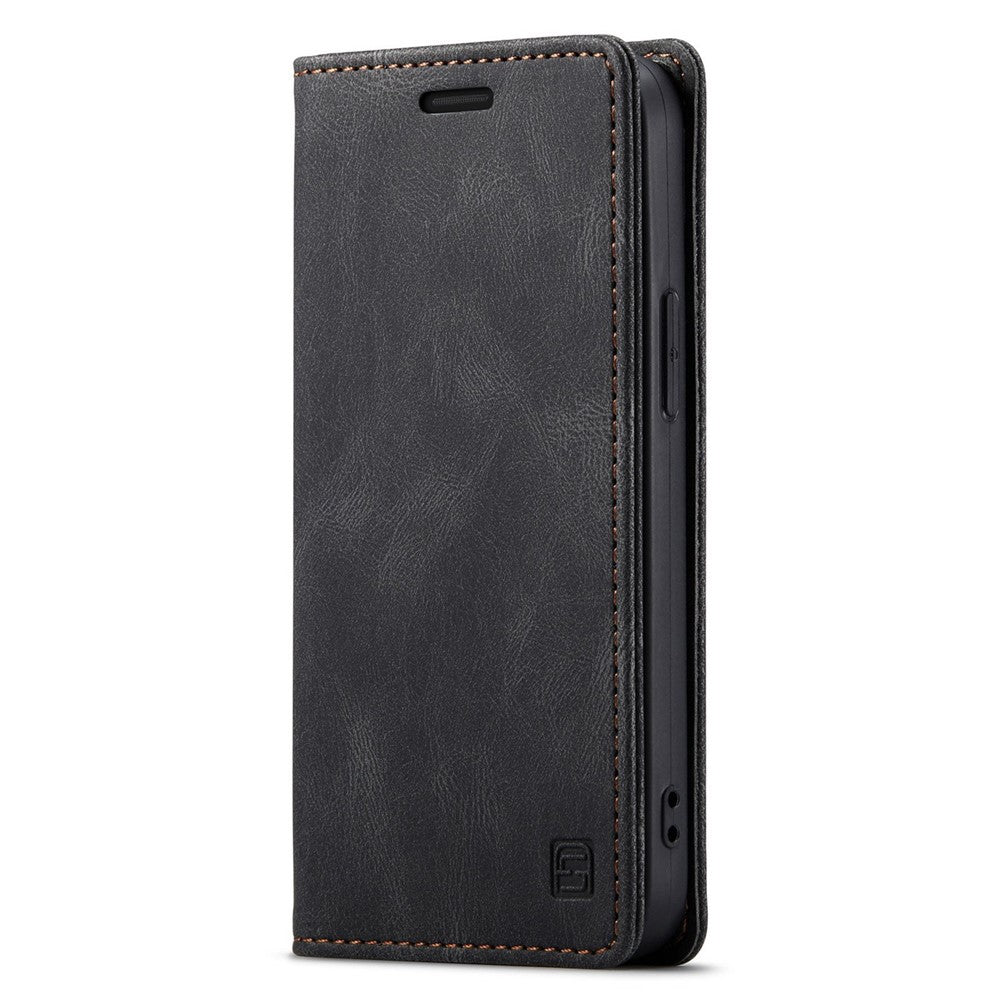AUTSPACE A01-serien til iPhone 12/12 Pro, 6,1-tommers PU-lædercover med RFID-blokerende pung og foldbart stativ