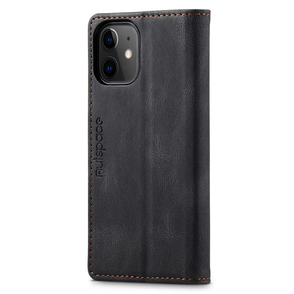 AUTSPACE A01-serien til iPhone 12/12 Pro, 6,1-tommers PU-lædercover med RFID-blokerende pung og foldbart stativ
