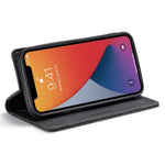 AUTSPACE A01-serien til iPhone 12/12 Pro, 6,1-tommers PU-lædercover med RFID-blokerende pung og foldbart stativ
