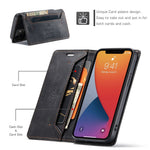 AUTSPACE A01-serien til iPhone 12/12 Pro, 6,1-tommers PU-lædercover med RFID-blokerende pung og foldbart stativ