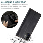AUTSPACE A01-serien til iPhone 12/12 Pro, 6,1-tommers PU-lædercover med RFID-blokerende pung og foldbart stativ