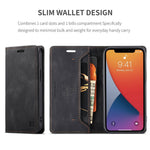 AUTSPACE A01-serien til iPhone 12/12 Pro, 6,1-tommers PU-lædercover med RFID-blokerende pung og foldbart stativ