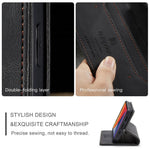 AUTSPACE A01-serien til iPhone 12/12 Pro, 6,1-tommers PU-lædercover med RFID-blokerende pung og foldbart stativ
