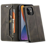 AUTSPACE A01-serien til iPhone 12/12 Pro, 6,1-tommers PU-lædercover med RFID-blokerende pung og foldbart stativ