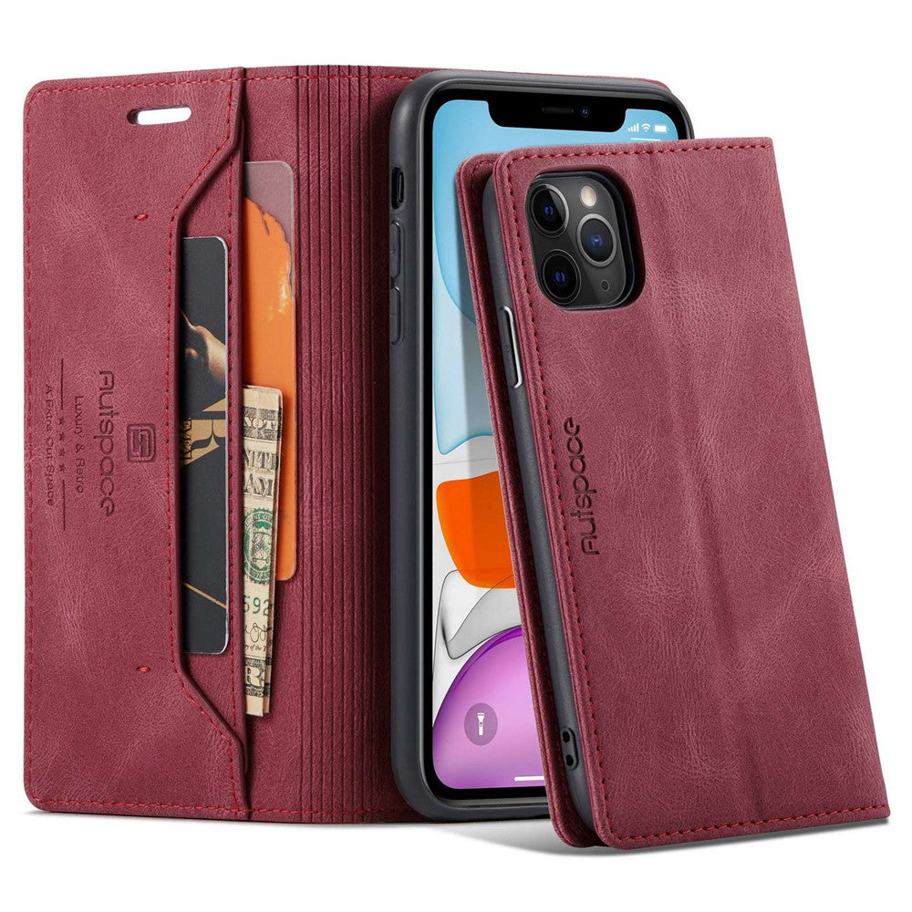 AUTSPACE A01 Series for iPhone 11 Pro 5.8 inch PU Leather Case RFID Blocking Wallet Stand Flip Cover