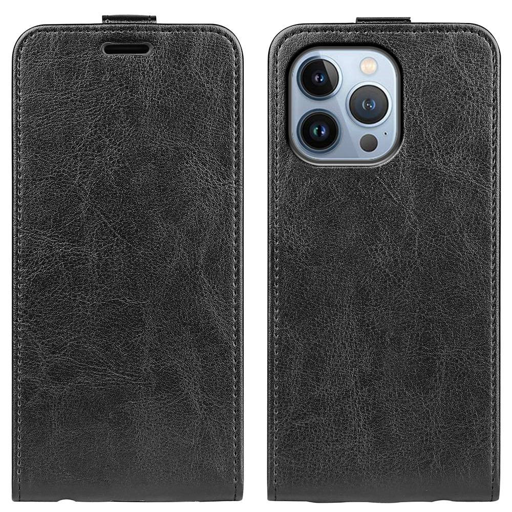 Til iPhone 14 Pro Max 6,7 tommer vertikalt flip-cover med Crazy Horse tekstur PU-læder magnetisk lås telefoncover med kortholder