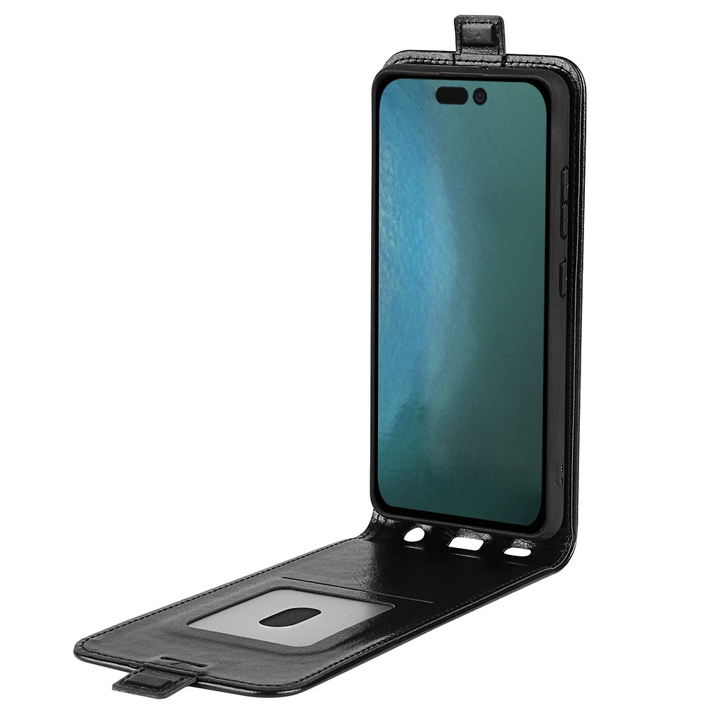 Til iPhone 14 Pro Max 6,7 tommer vertikalt flip-cover med Crazy Horse tekstur PU-læder magnetisk lås telefoncover med kortholder