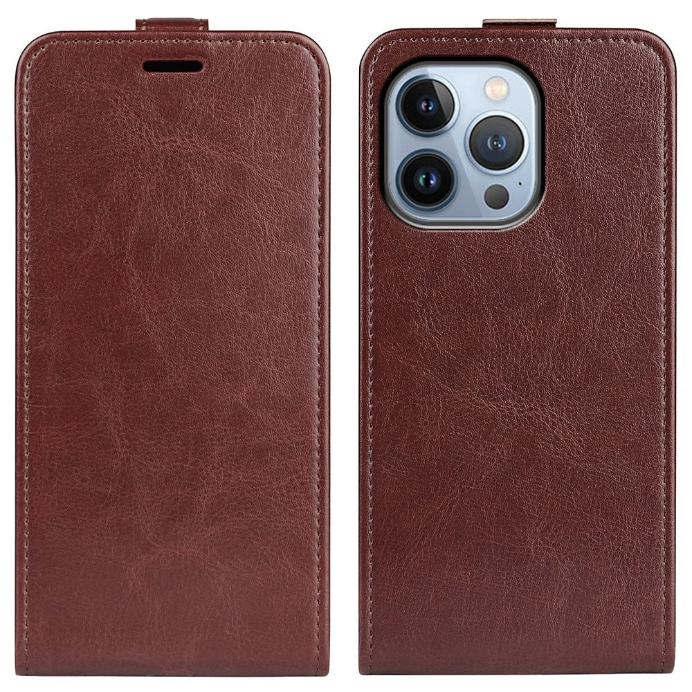 Til iPhone 14 Pro Max 6,7 tommer vertikalt flip-cover med Crazy Horse tekstur PU-læder magnetisk lås telefoncover med kortholder