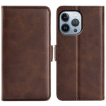 For iPhone 14 Pro Max 6.7 inch Textured PU Leather Wallet Case Double Magnetic Clasp Durable Shockproof Stand Flip Cover