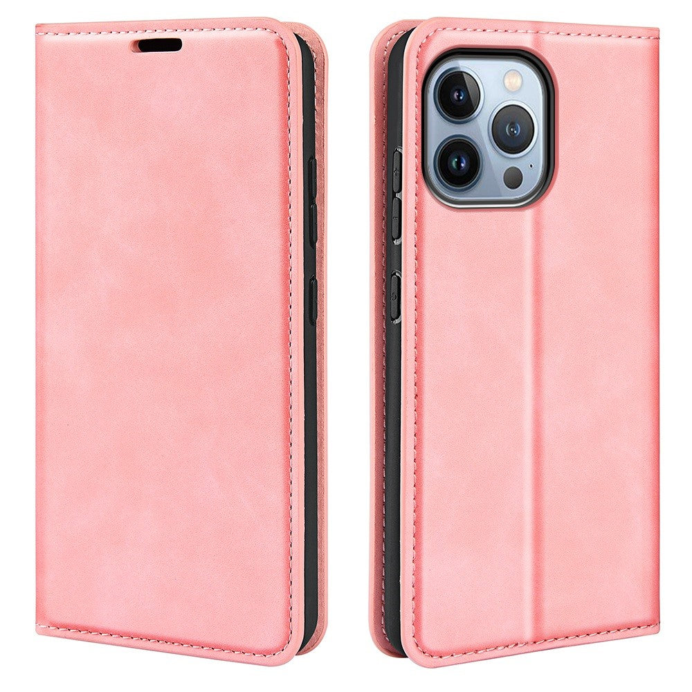 Til iPhone 14 Pro Max 6.7 tommer Blødt Skind Følelse Læder Folio Bog Flip Cover Horisontal Visningsstander Magnetisk Absorption Telefoncover
