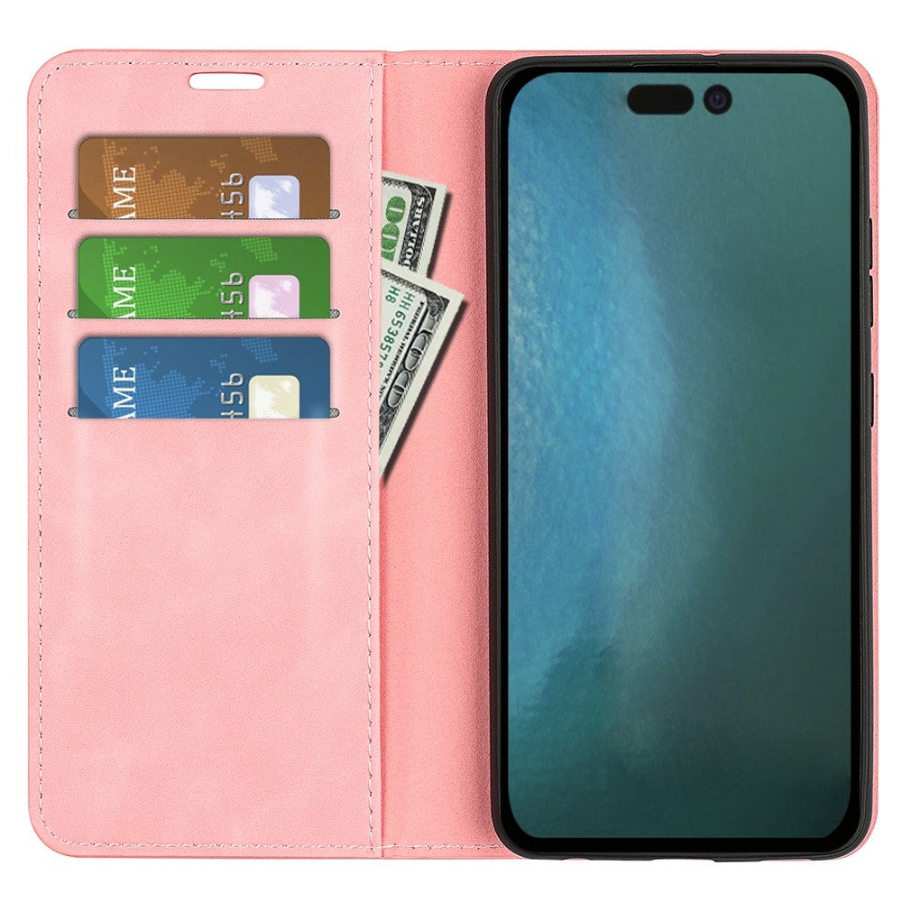 Til iPhone 14 Pro Max 6.7 tommer Blødt Skind Følelse Læder Folio Bog Flip Cover Horisontal Visningsstander Magnetisk Absorption Telefoncover